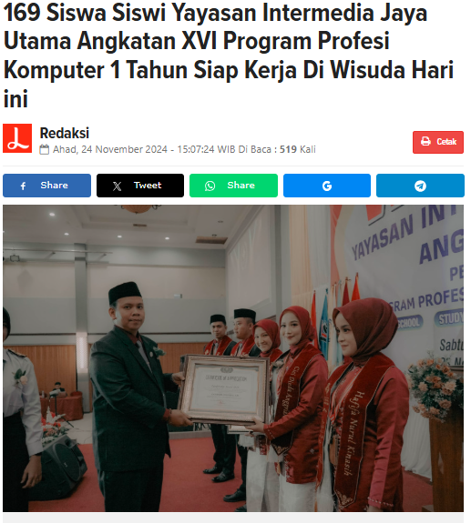 169 Siswa Siswi Yayasan Intermedia Jaya Utama Angkatan XVI Program Profesi Komputer 1 Tahun Siap Ker